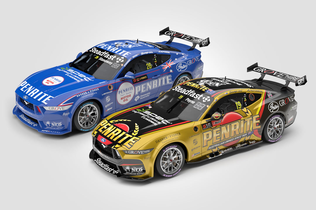 New Model Announcements: Penrite Racing 2024 Sandown 500 + Bathurst 1000 Mustangs in 1:18 + 1:43