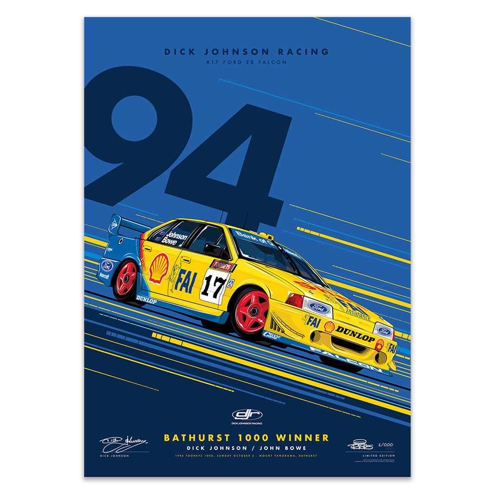 Dick Johnson Racing Ford EB Falcon 1994 Bathurst 1000 Winner - Metallic Blue Edition Print