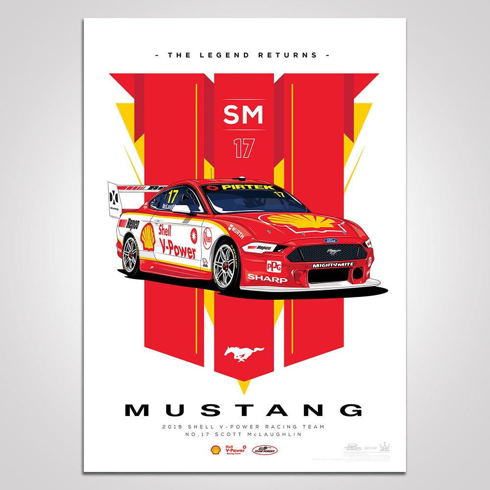The Legend Returns: 2019 Shell V-Power Racing Team #17 Scott McLaughlin Mustang Illustrated Print
