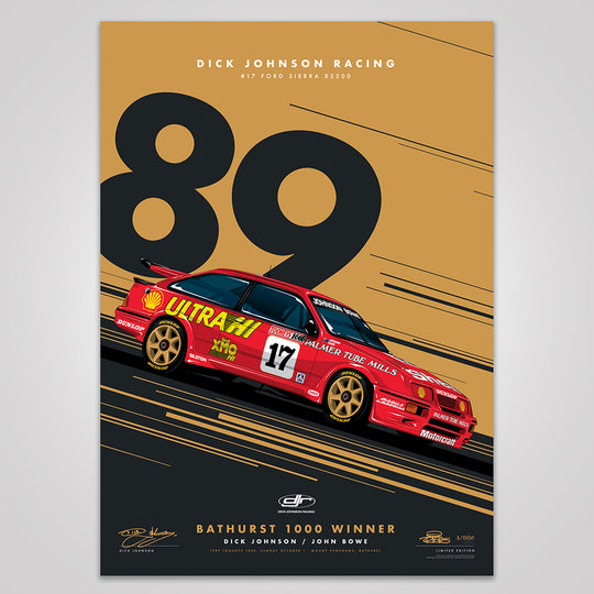 Dick Johnson Racing Ford Sierra RS500 1989 Bathurst 1000 Winner - Metallic Gold Limited Edition Signed Print