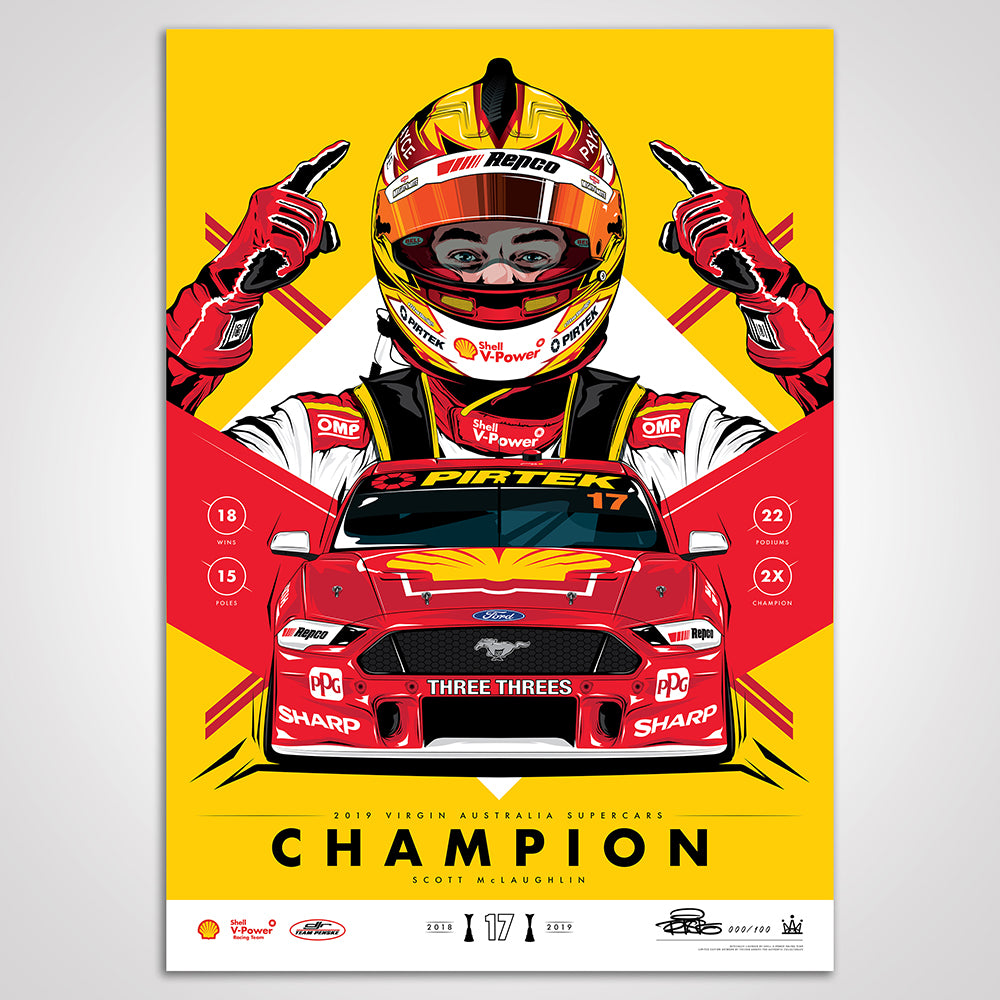 Shell V-Power Racing Team ‘Scott McLaughlin 2019 Champion’ Illustrated Print - Variant Edition